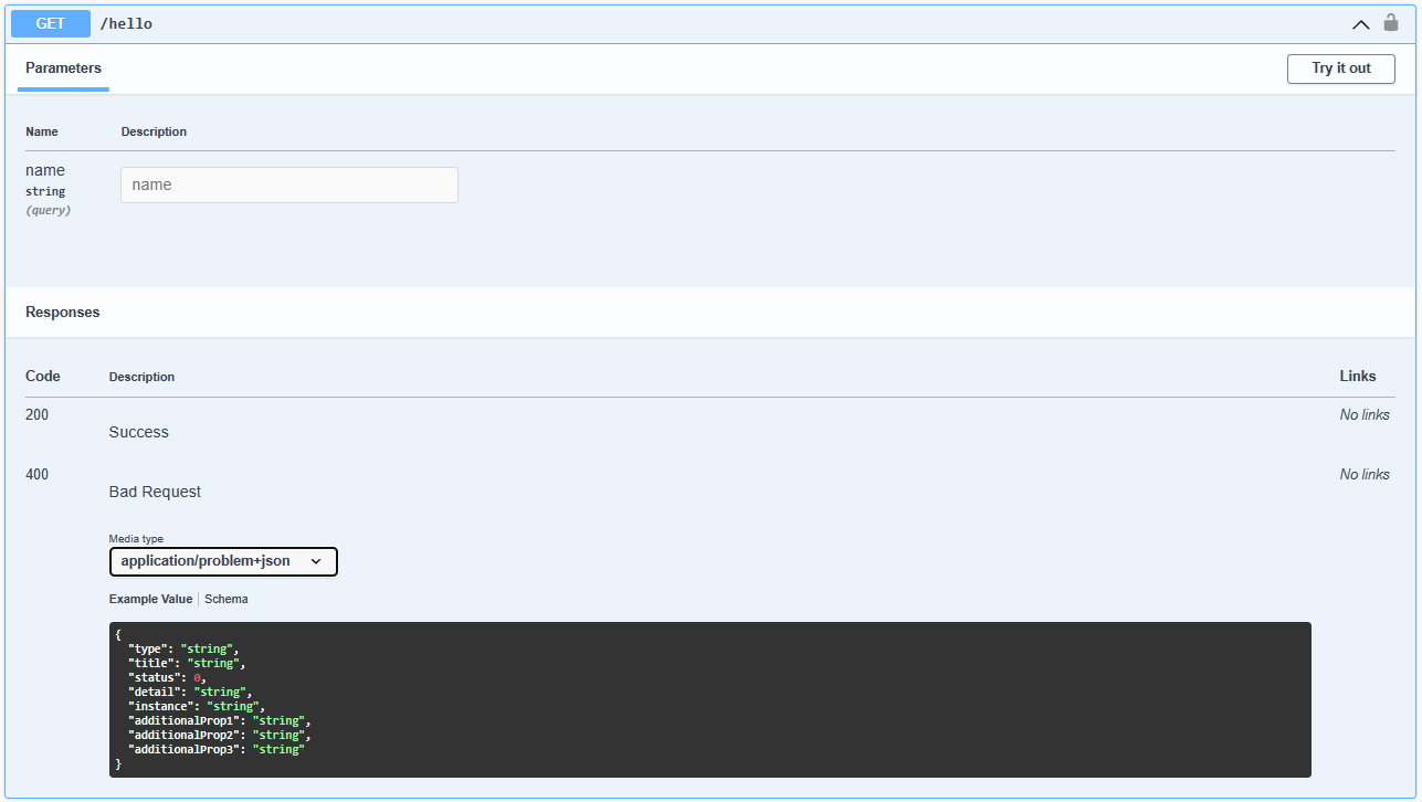 Picture of endpoint documentation produced by Swagger.