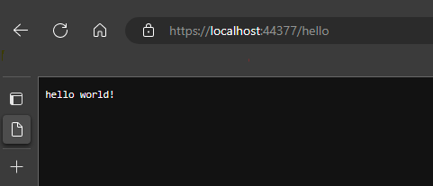Picture of the browser with hello world text displayed.