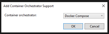 Picture with Add Container Orchestrator Support window with Docker Compose option selected.