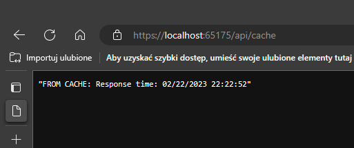 Screenshot of the browser with the endpoint result presented. FROM CACHE: Response time: 22.02.2023 22:25:52.