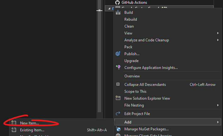 Add new item in Visual Studio