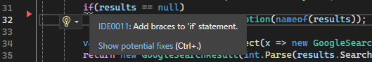 Visual Studio suggestion based on rules in editorconfig